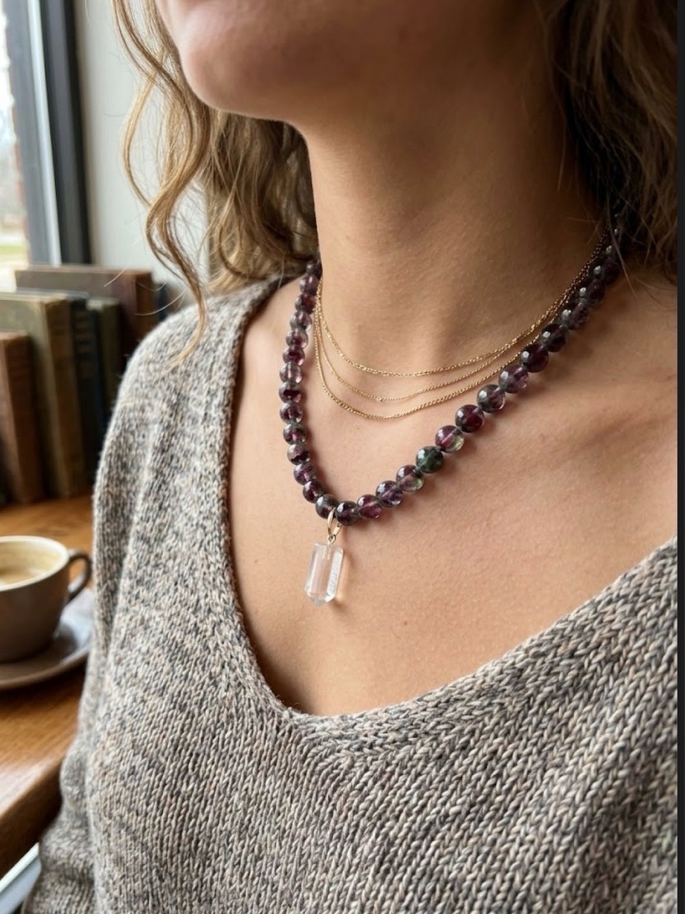 Celestia Hand-Knotted Amethyst & Quartz Necklace